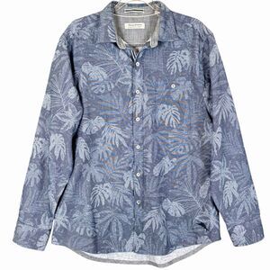 Tommy Bahama Mens L Shirt Canyon Beach Flannel L/S Dusty Blue Cloudy Fronds EUC